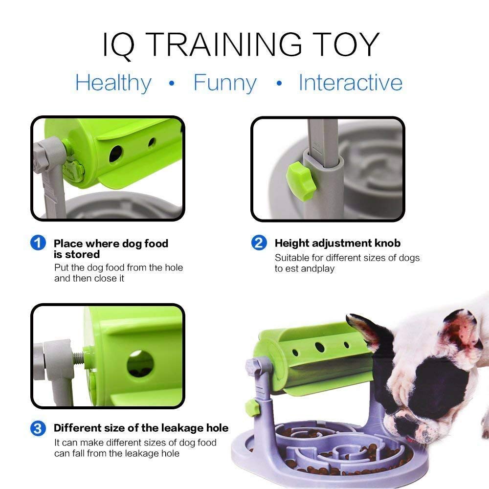 Interactive Dog & Cat Food Puzzle Toy - Treat Boredom Dispensing Slow Feeder - Anxiety IQ Training in Smart Feeding and Adjustable Height for Small/Medium Dogs