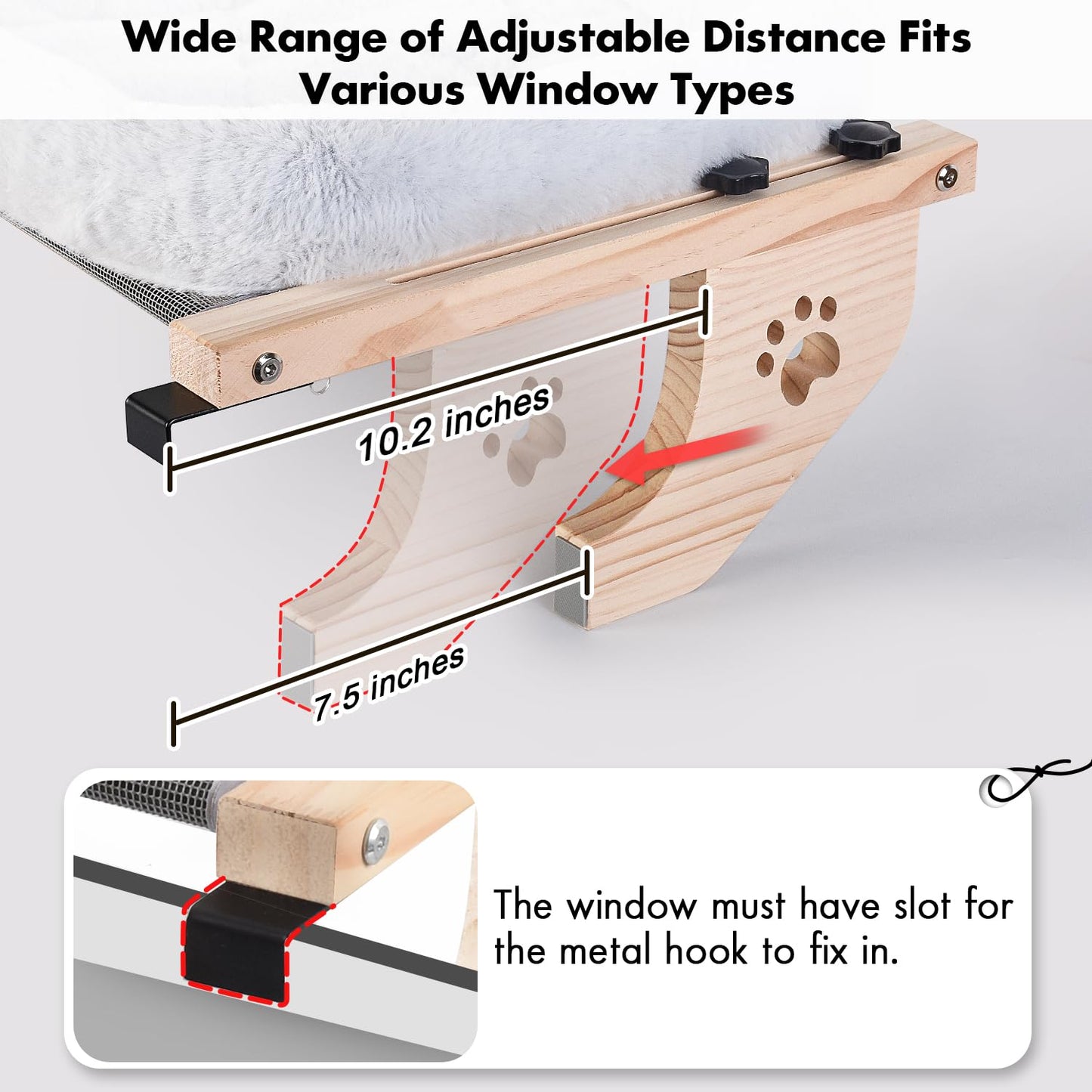 AMOSIJOY Cat Sill Window Perch Sturdy Hammock Window Seat with Cushion Bed Cover, Wood & Metal Frame for Large Cats, Easy to Adjust Cat Bed for Windowsill, Bedside, Drawer and Cabinet (M)