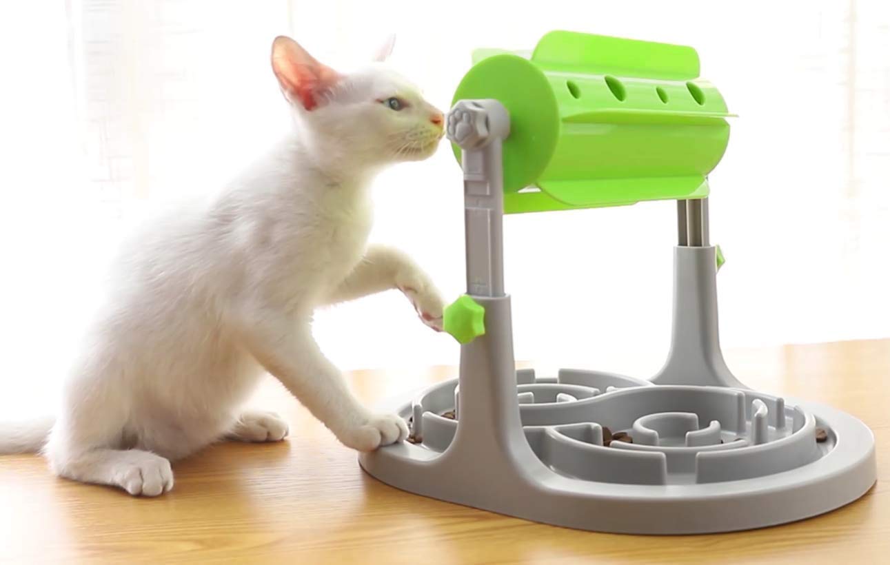 Interactive Dog & Cat Food Puzzle Toy - Treat Boredom Dispensing Slow Feeder - Anxiety IQ Training in Smart Feeding and Adjustable Height for Small/Medium Dogs