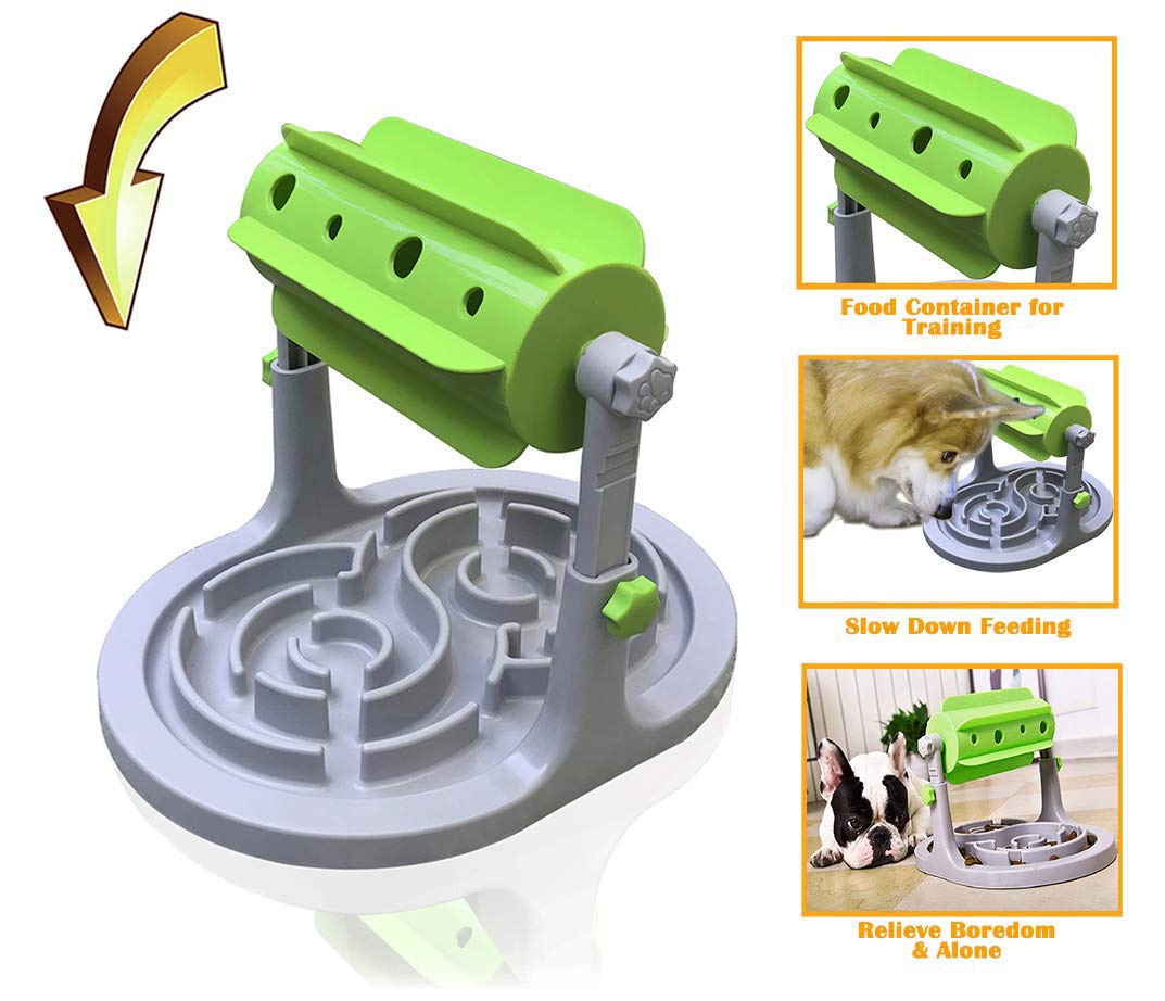 Interactive Dog & Cat Food Puzzle Toy - Treat Boredom Dispensing Slow Feeder - Anxiety IQ Training in Smart Feeding and Adjustable Height for Small/Medium Dogs