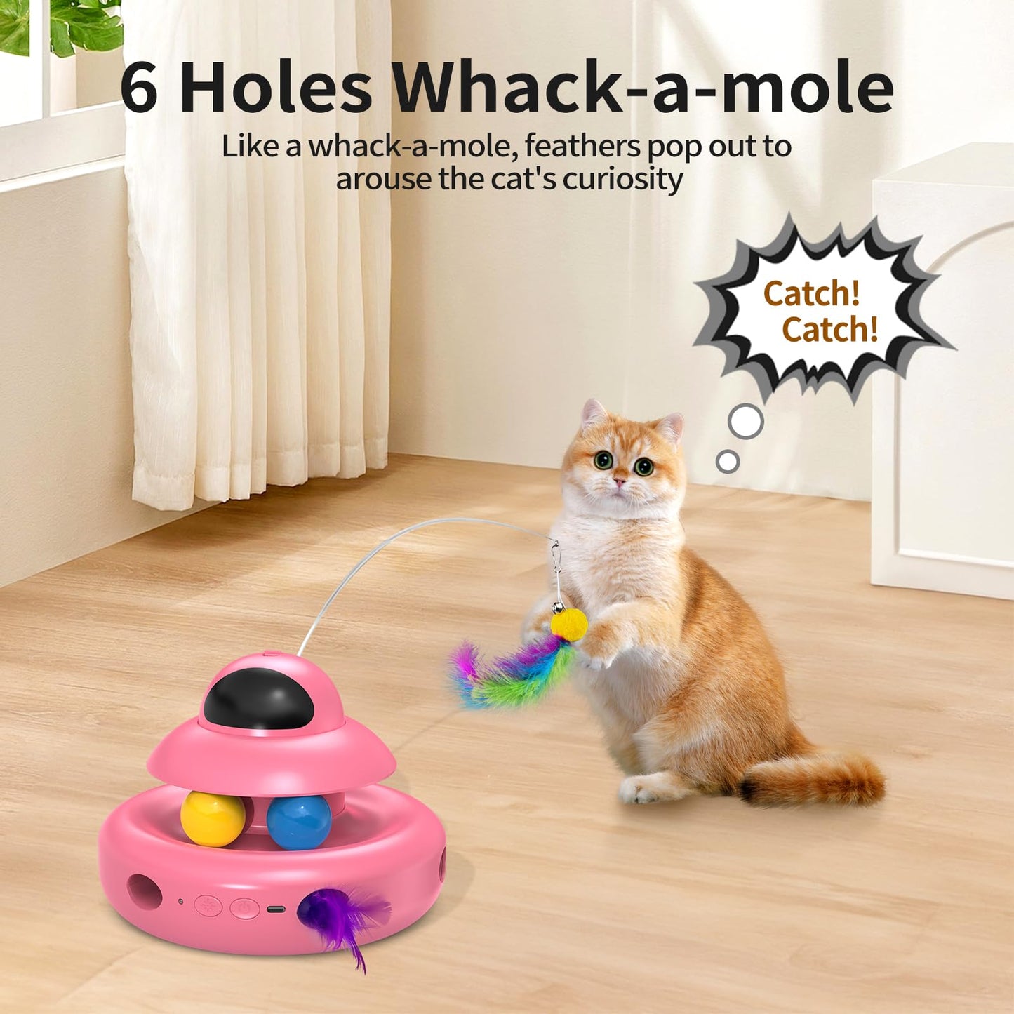 Interactive Cat Toys for Indoor Cats,4-in-1 Automatic Kitten Toy,Motion Activated Electronic Fluttering Butterfly,Track Balls, Moving Feather Toys for All Breeds,USB Rechargeable
