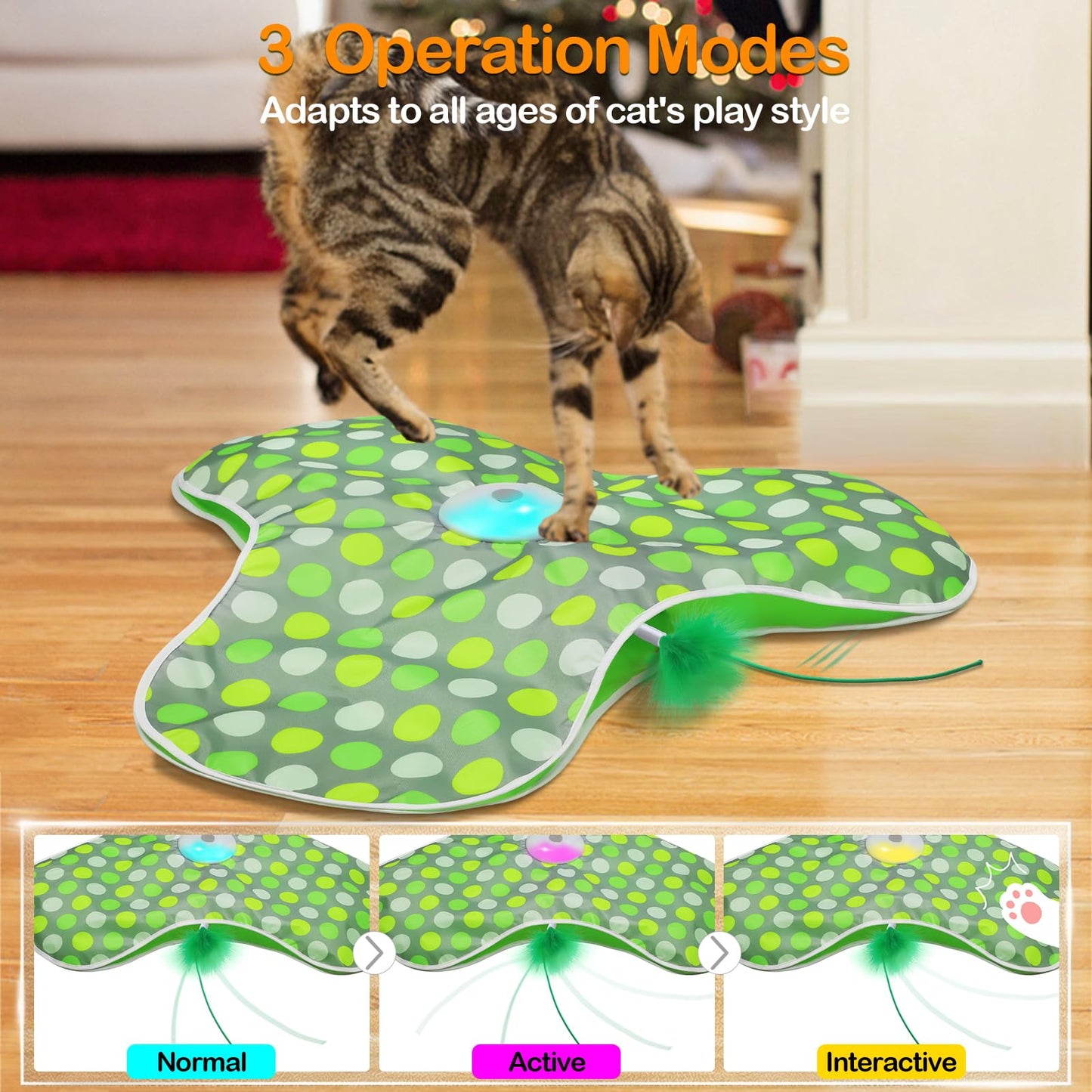 Interactive Cat Toys Rechargeable,Moving Concealed Feathers,Real Mouse Squeaky,Touch Activated Cat Kitten Toy Exercise Toys for Indoor Bored Adult Cats