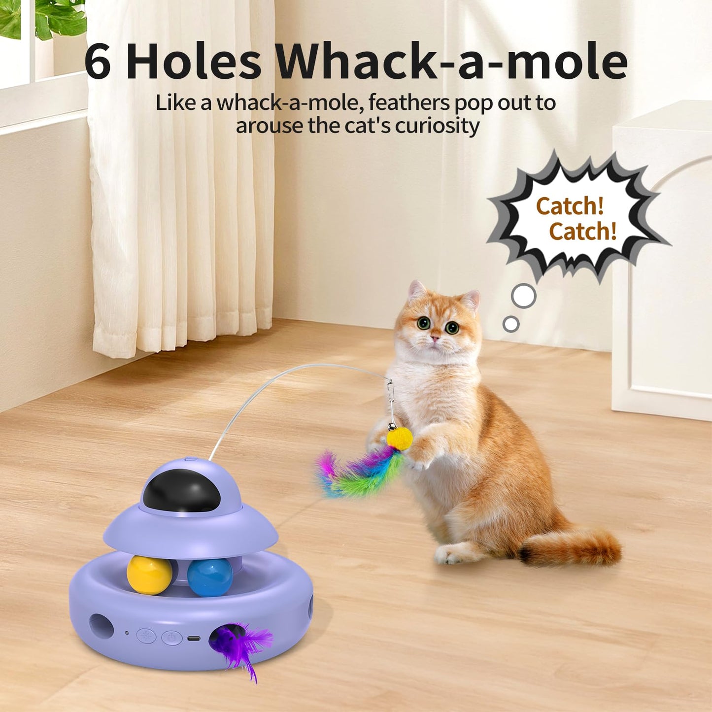 Interactive Cat Toys for Indoor Cats,4-in-1 Automatic Kitten Toy,Motion Activated Electronic Fluttering Butterfly,Track Balls, Moving Feather Toys for All Breeds,USB Rechargeable