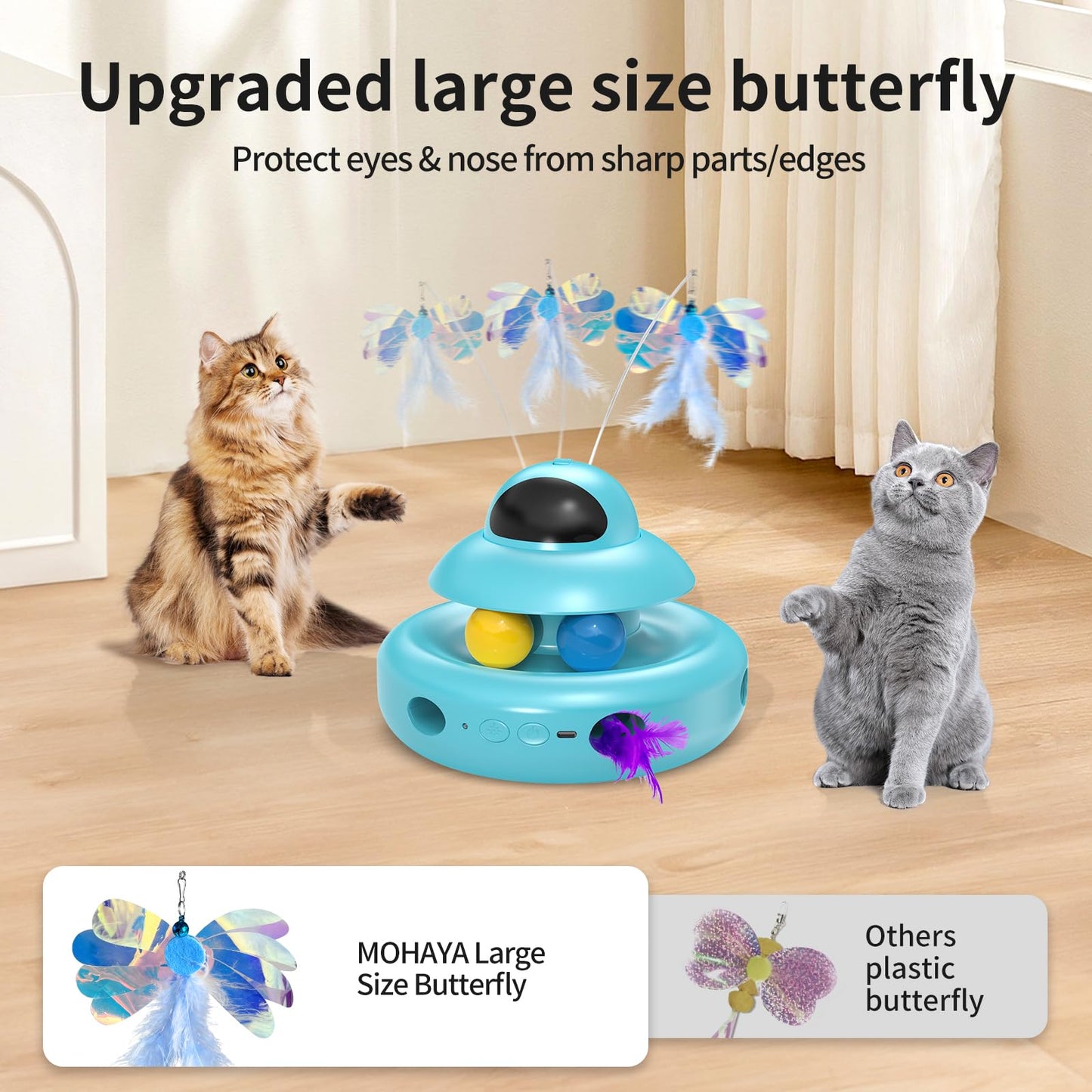 Interactive Cat Toys for Indoor Cats,4-in-1 Automatic Kitten Toy,Motion Activated Electronic Fluttering Butterfly,Track Balls, Moving Feather Toys for All Breeds,USB Rechargeable