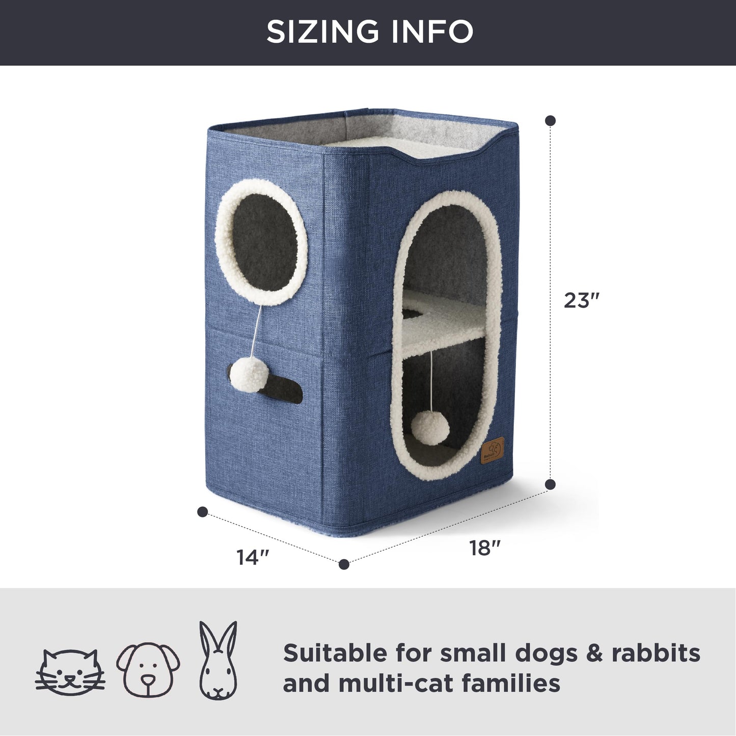 Bedsure Cat Beds for Indoor Cats - Large Cat Cave for Pet Cat House with Fluffy Ball Hanging and Scratch Pad, Foldable Cat Hideaway, 16.5x16.5x13 inches, Grey